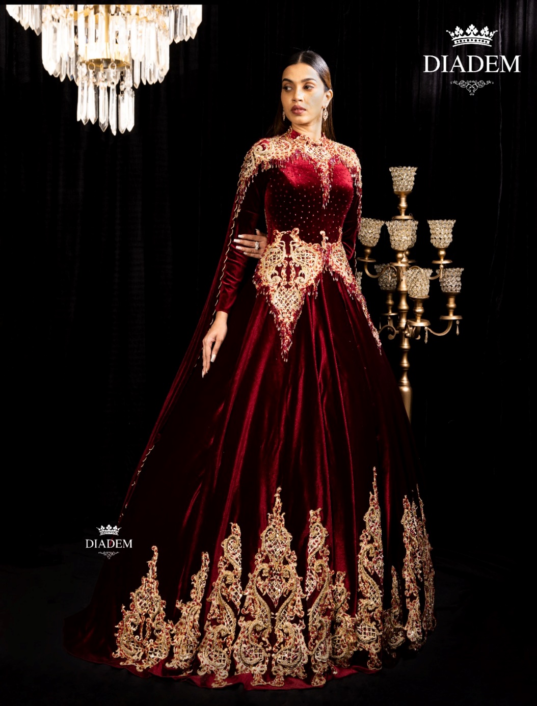 Buy Red Net And Satin Embroidered Self Gold Work Round Side Draped Gown For  Women by Anjum Qureshi Online at Aza Fashions.