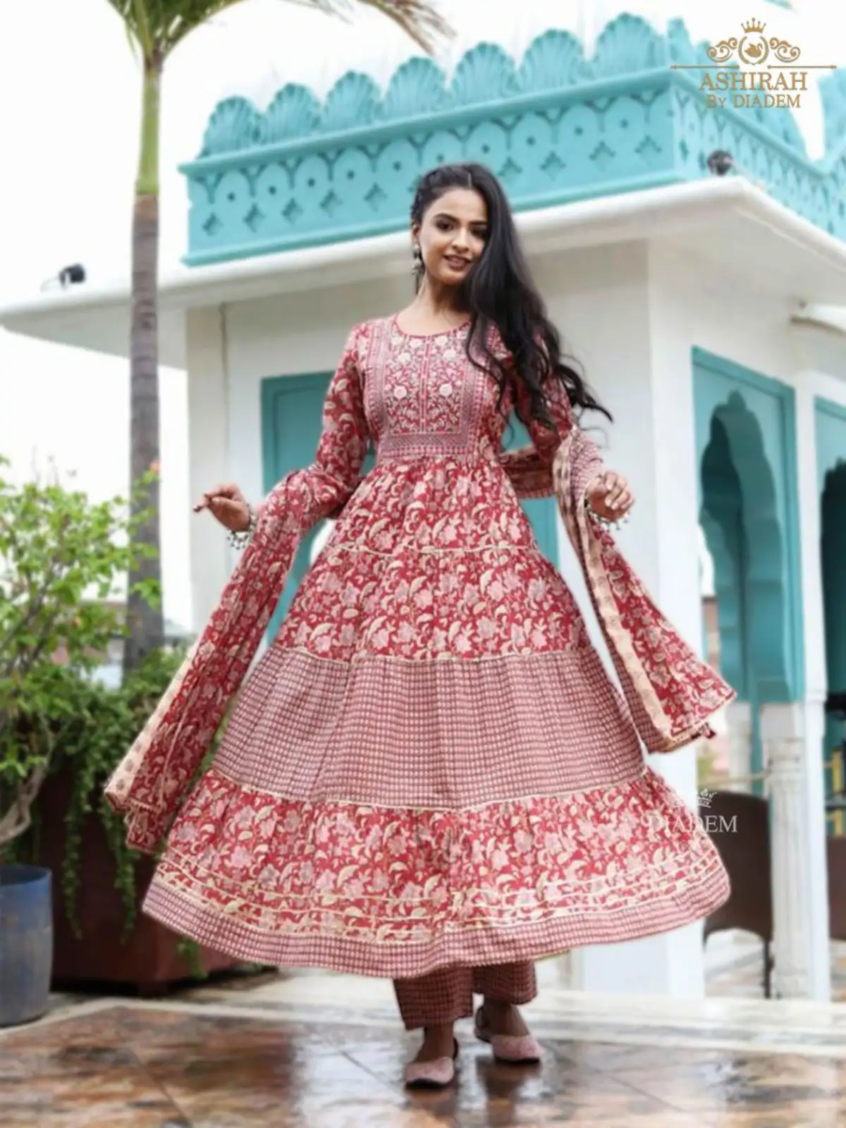 Reception Wear Embroidered Net Fabric Anarkali Salwar Kameez In Maroon Color